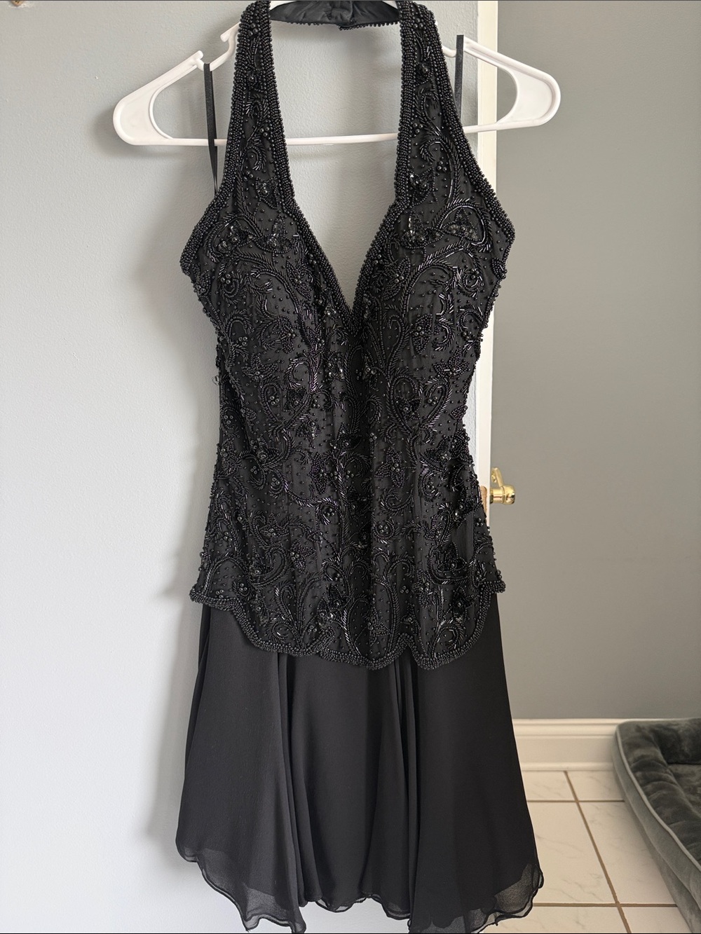 Black Beaded V-Neck Prom Dress with Embellished Bodice